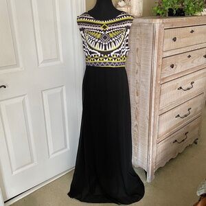 EUC Sleeveless Maxi Dress in Black, White, Grey and Chartreuse